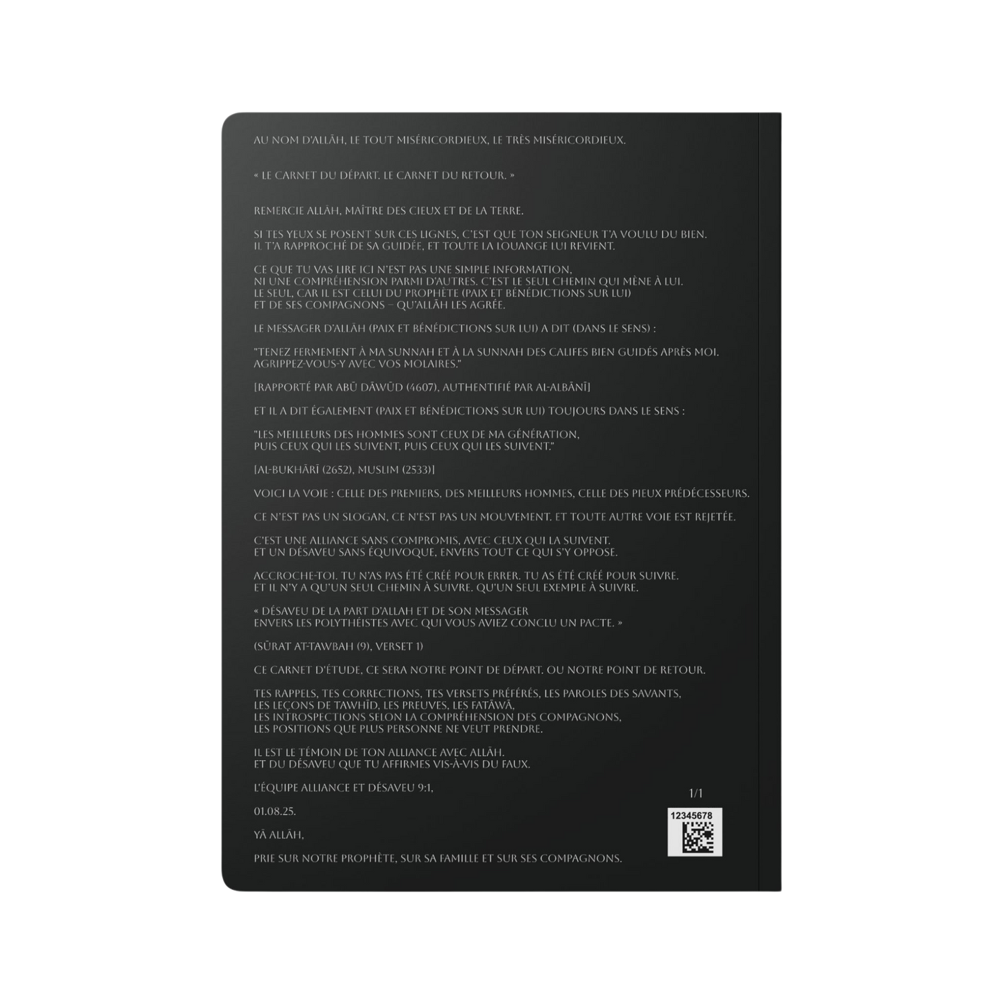 CARNET D'ÉTUDES x TALIB AL-ʿILM | "01.08.25" | Alliance et Désaveu® 1/1 | EDITION LIMITED